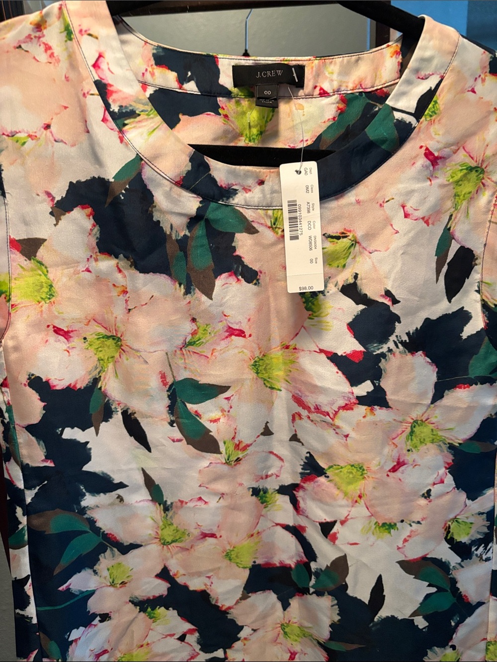 J. Crew Floral Crewneck Shell Top in Pink, Navy and Green
